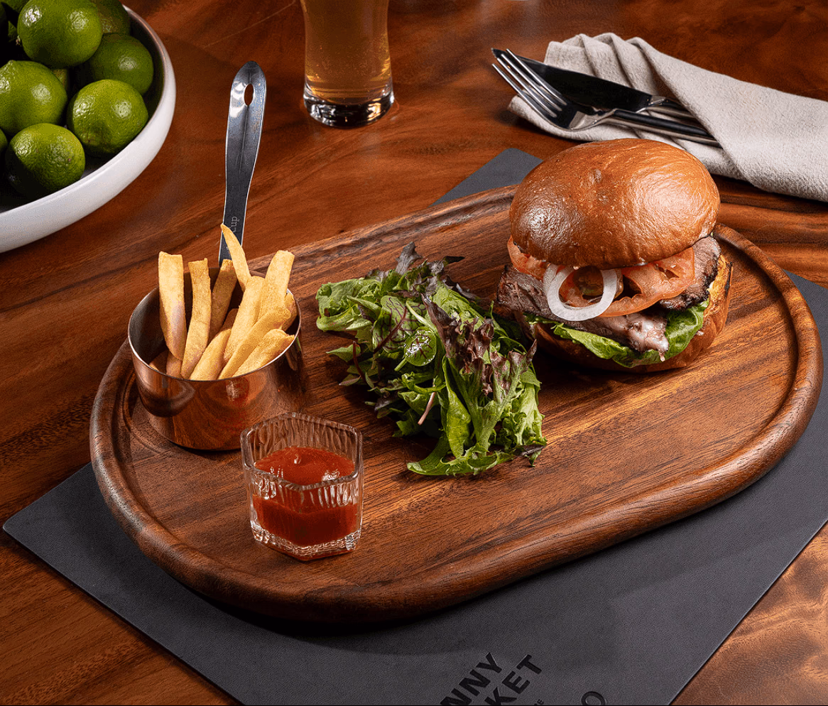 Brisket burger with French fries