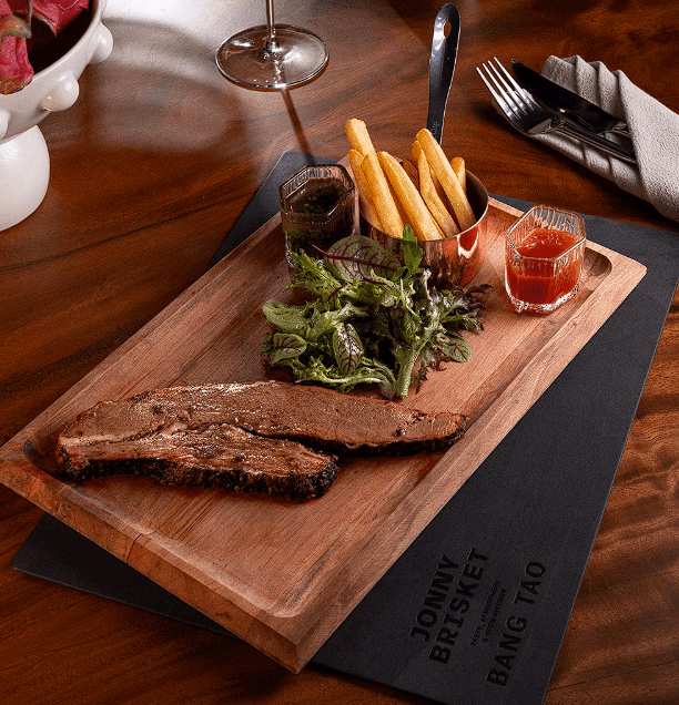 Brisket with French fries and chimichurri