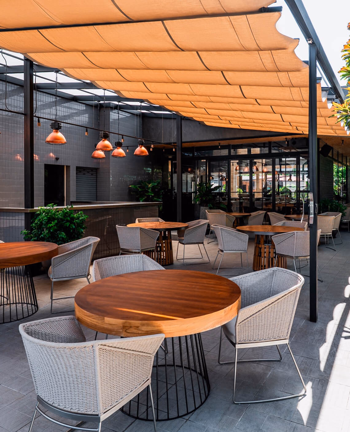 The main room at Jonny Brisket opening onto the terrace